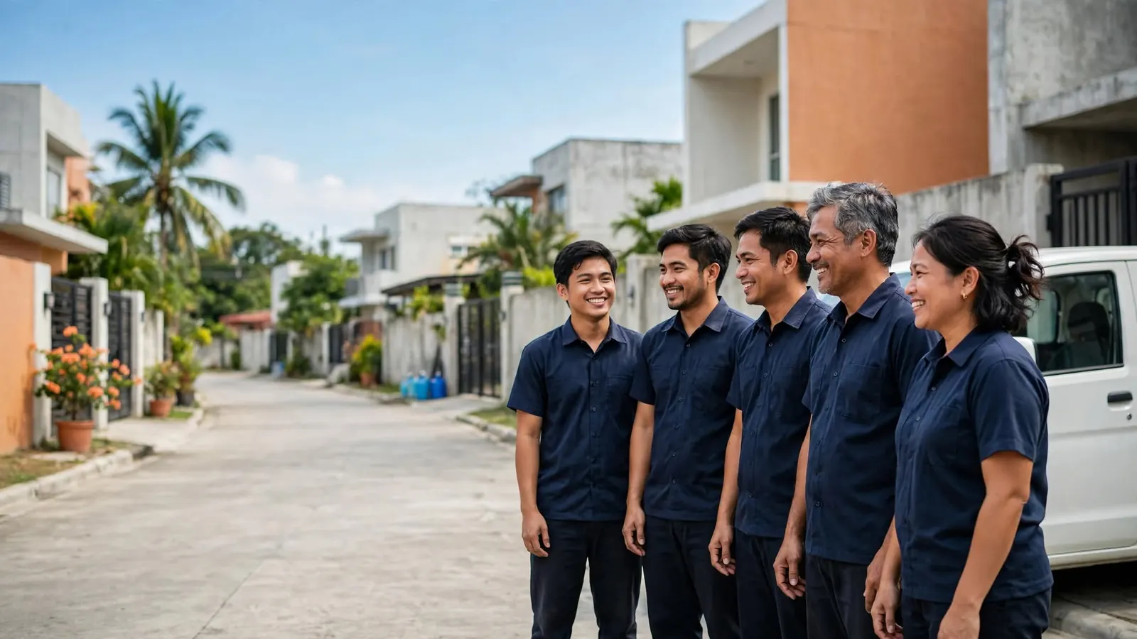 The Ironwood team of five technicians standing on a subdivision street in Muntinlupa